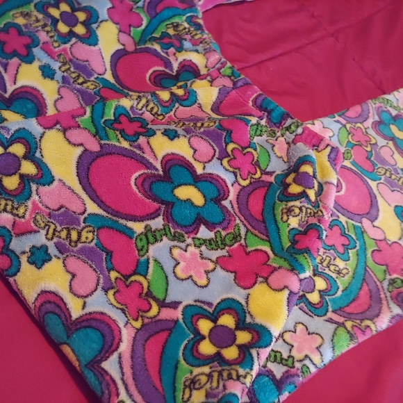 Fancy Girlz | Retro Style Flower Power Plush Flare Pajama Pants Bottoms L Large - Picture 2 of 7